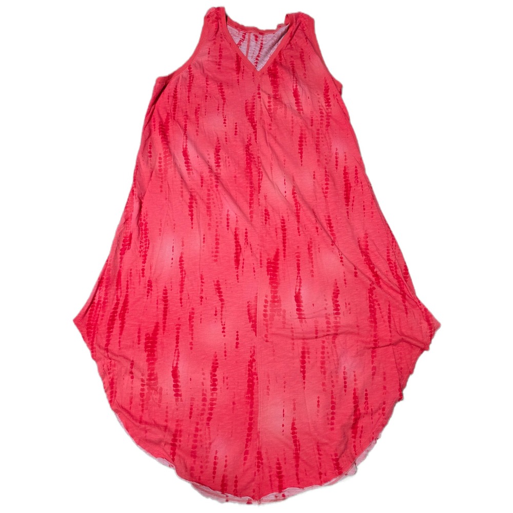 Coral Pink TieDye Sleeveless V Neck Tank Top cover up/ dress High Low Hem‎ (B)